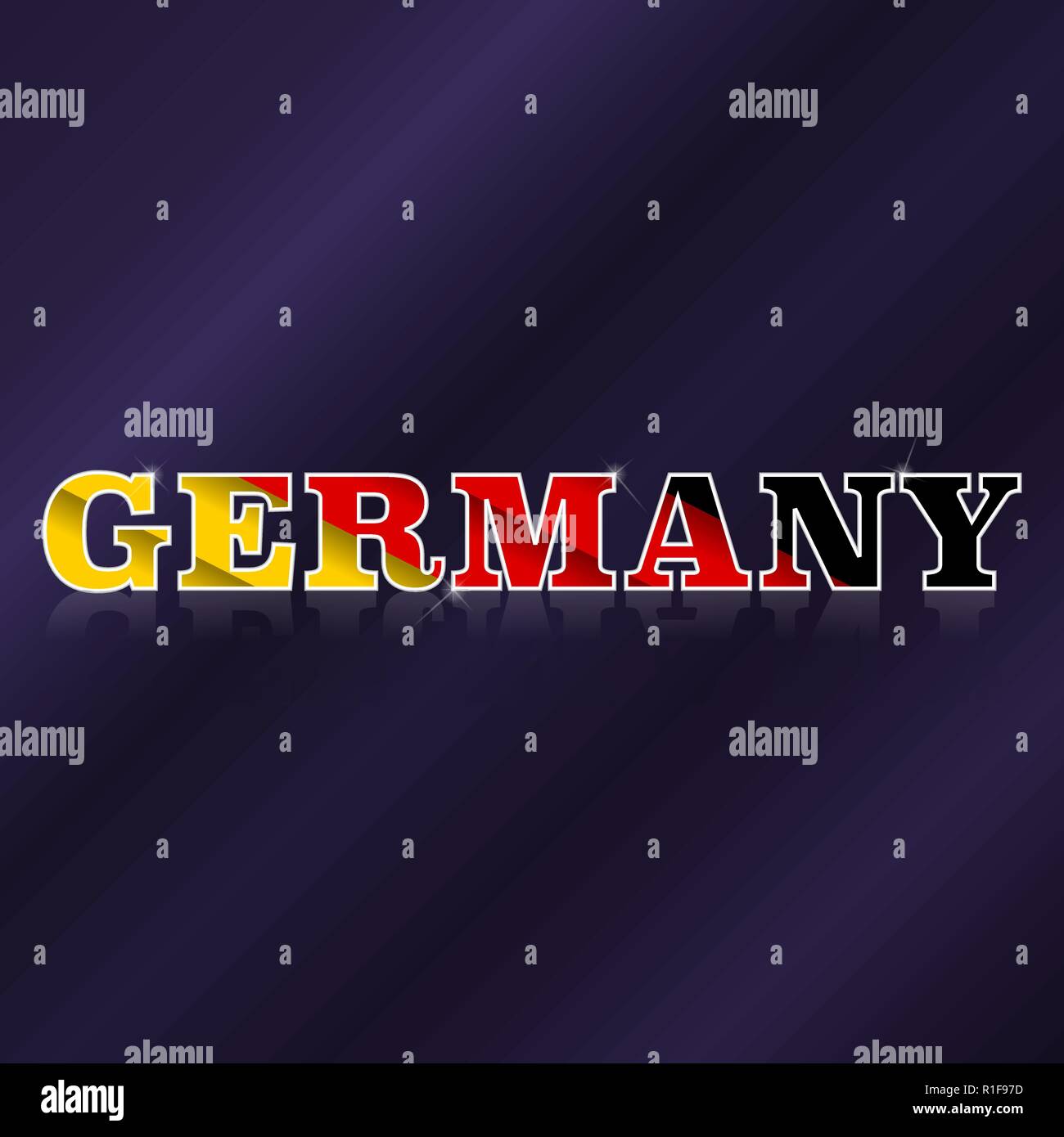 Word Germany with national flag pattern and reflection Stock Vector