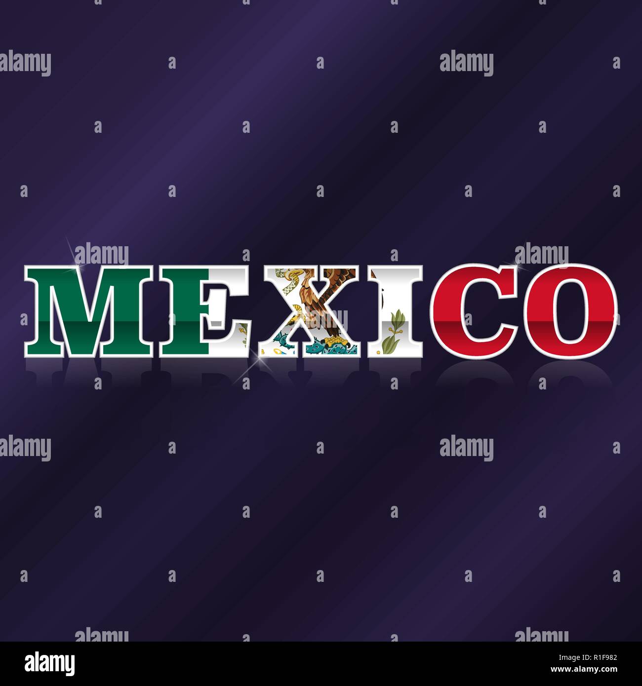 Word Mexico with national flag pattern and reflection Stock Vector
