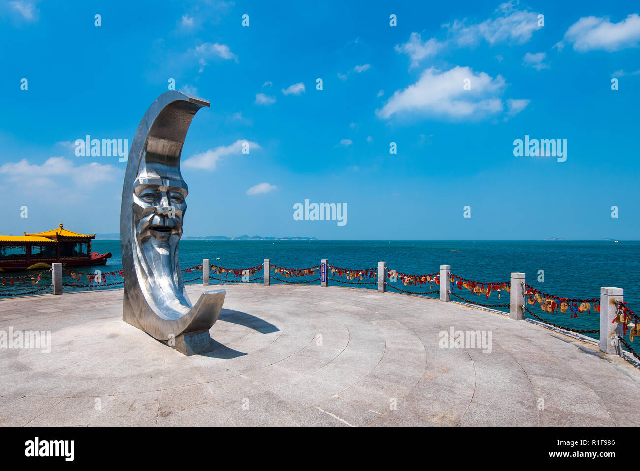 YANTAI, SHANDONG, CHINA - 16JUL2018: Moon sculpture at Moon Bay Stock Photo