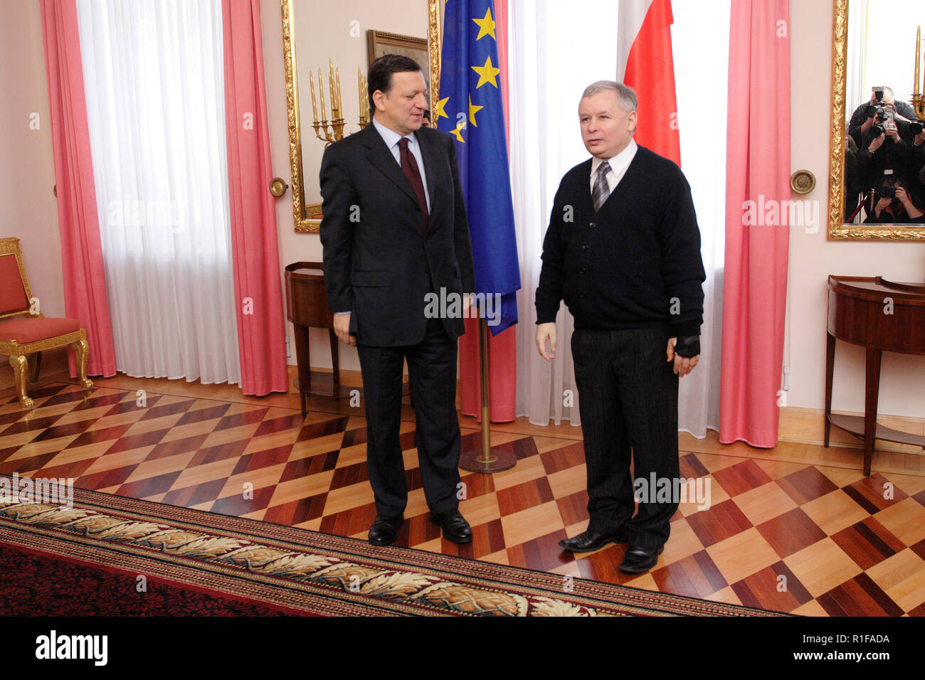 Warsaw, Mazovia / Poland - 2007/02/10: Jose Manuel Barroso, European Commission Governor, during an official meeting with Polish Prime Minister Jarosl Stock Photo