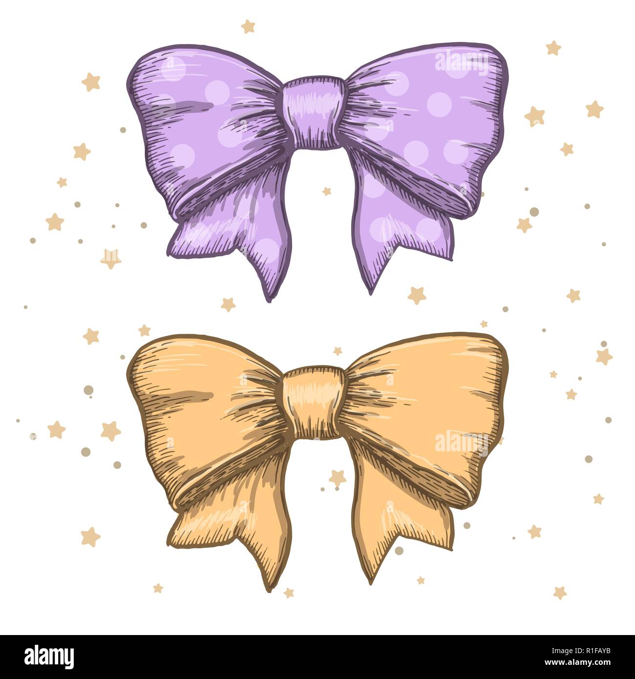 set of vintage hand drawn ribbon bows. Vector illustration Stock Vector ...