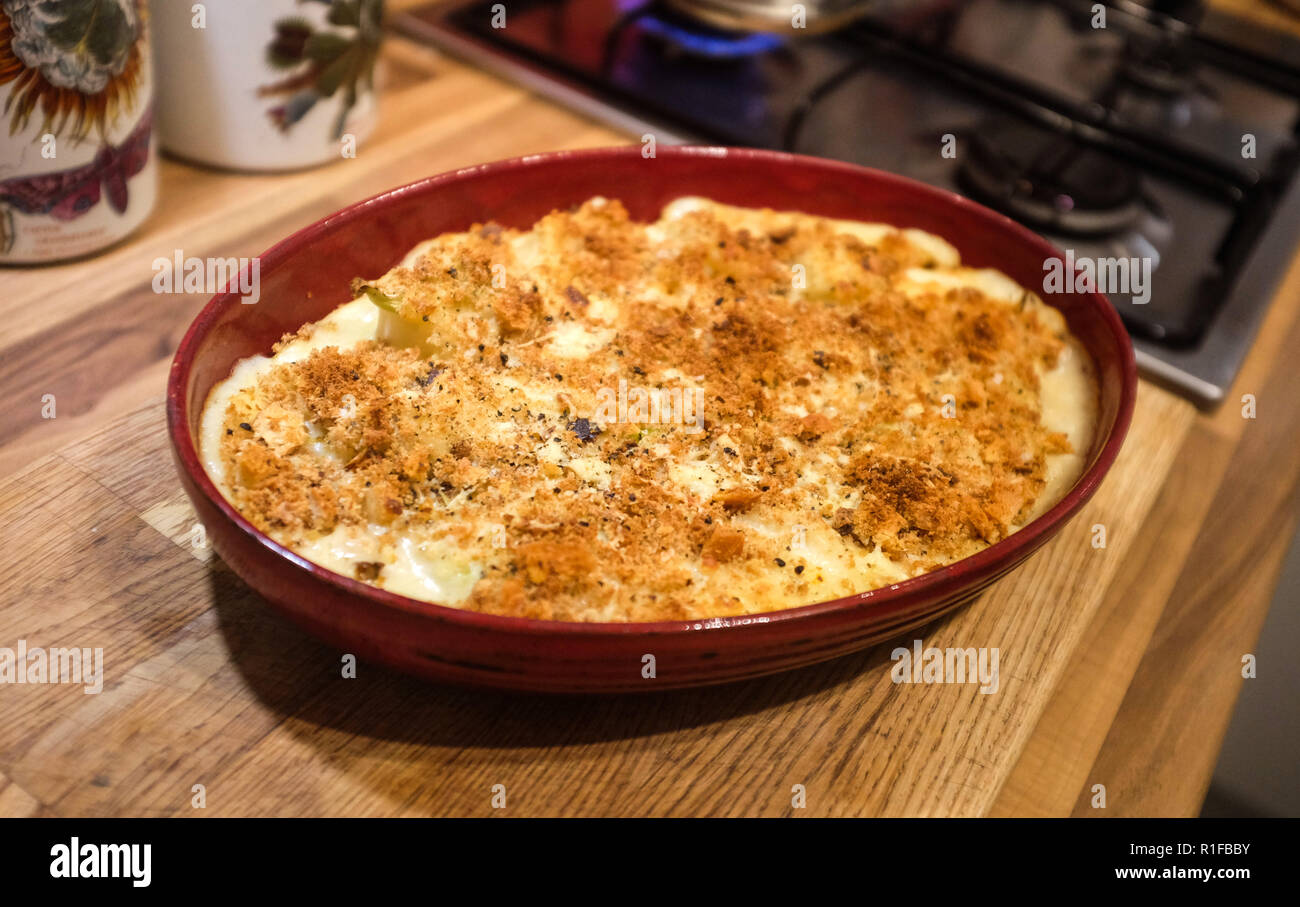 Home made Cauliflower Cheese with breadcrumbs topping Stock Photo Alamy