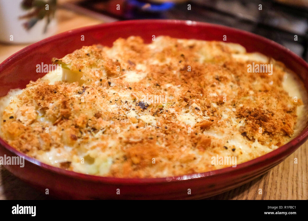 Home made Cauliflower Cheese with breadcrumbs topping Stock Photo Alamy