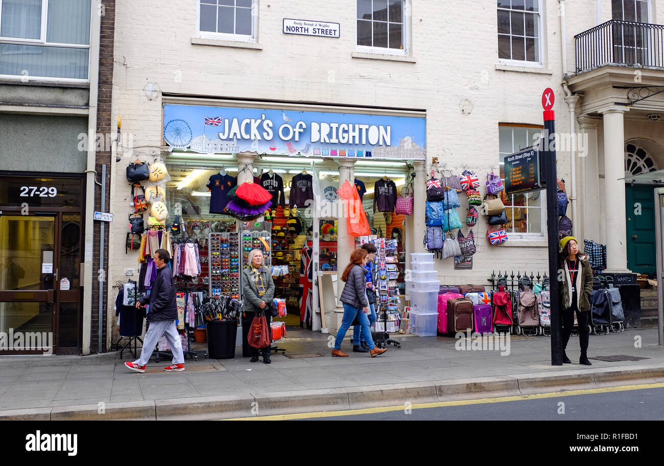 Jack's of Brighton quirky gift and tourist shop in North Street Brighton also selling travel luggage bags Stock Photo