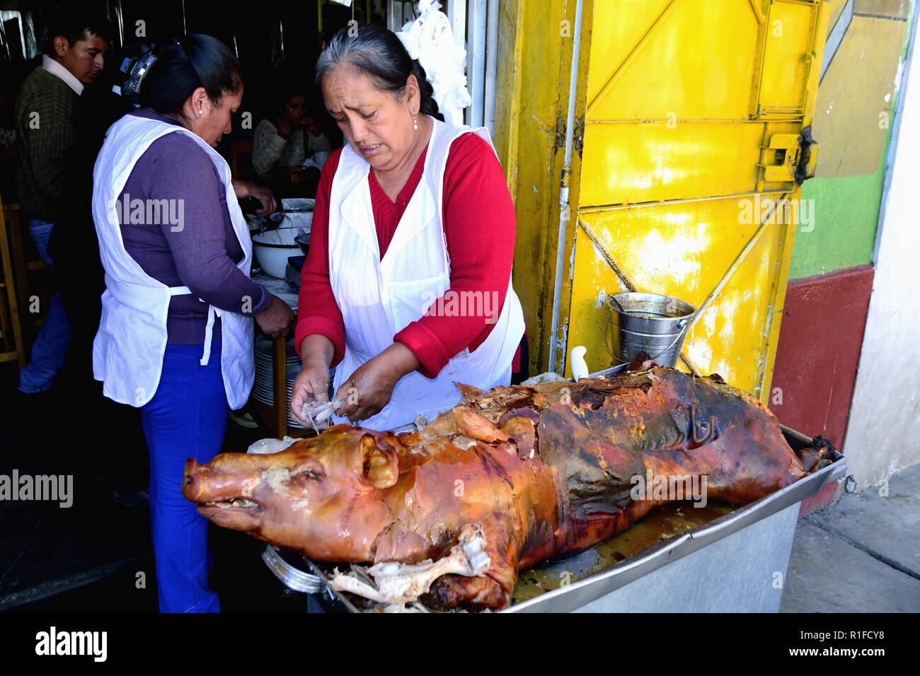 Roasted suckling pig  - HUARAZ. Department of Ancash.PERU                     Stock Photo