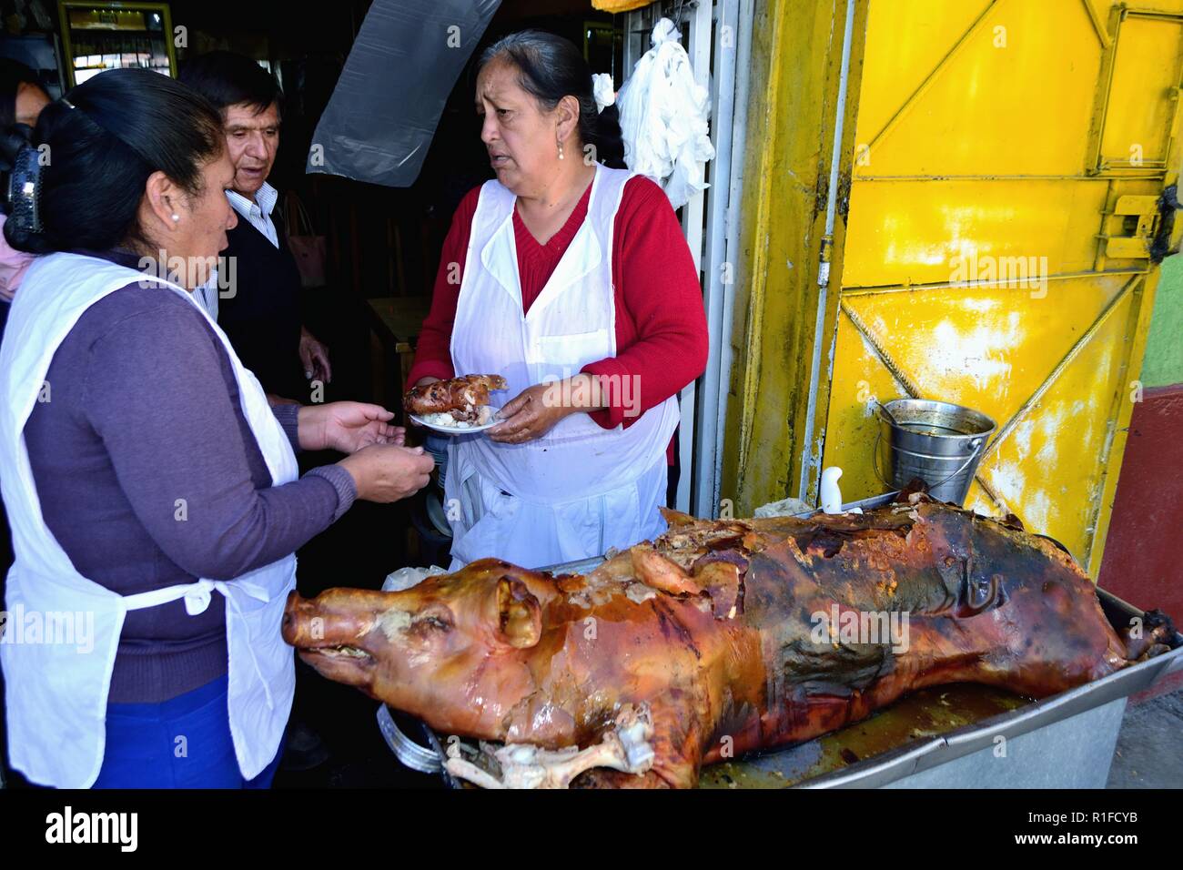 Roasted suckling pig  - HUARAZ. Department of Ancash.PERU                     Stock Photo