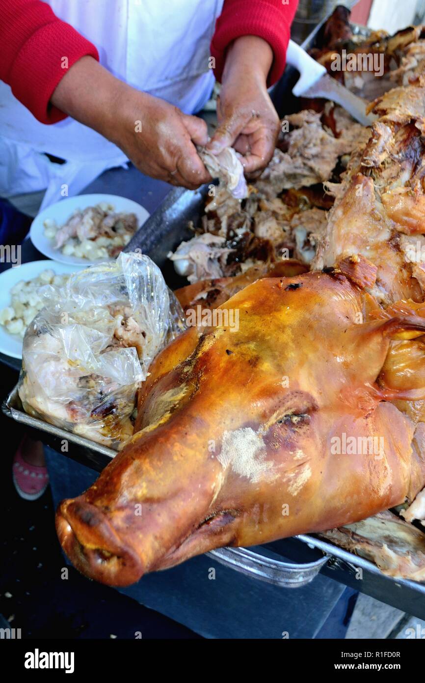 Roasted suckling pig  - HUARAZ. Department of Ancash.PERU                     Stock Photo