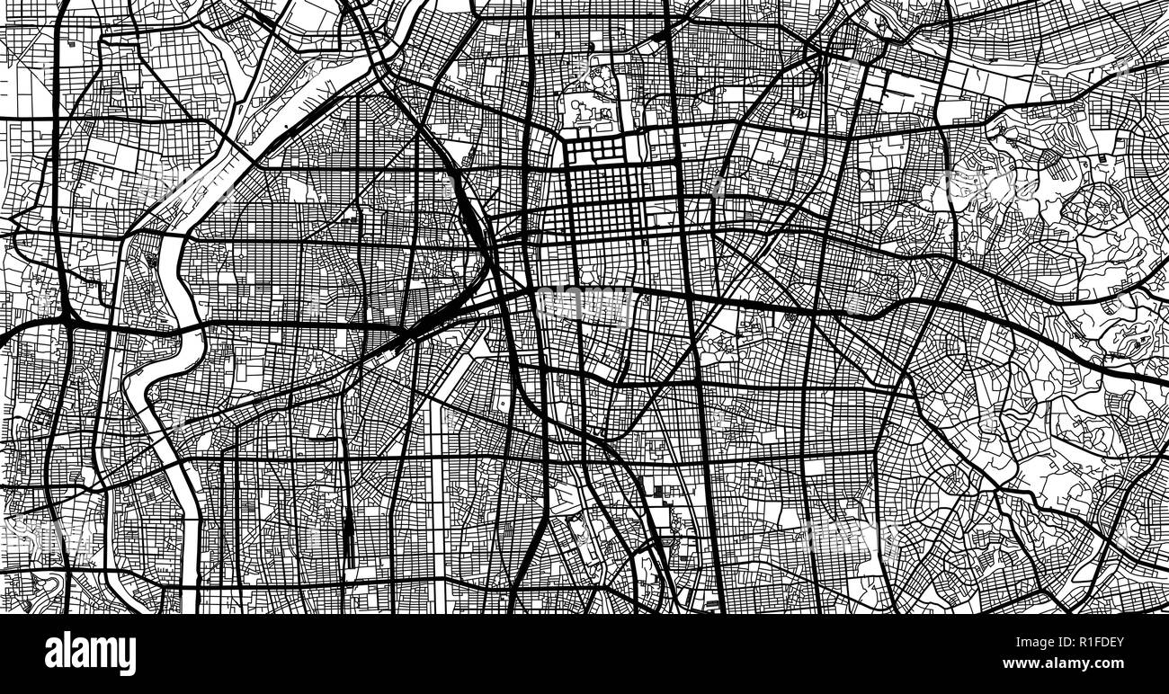 Urban vector city map of Nagoya, Japan Stock Vector