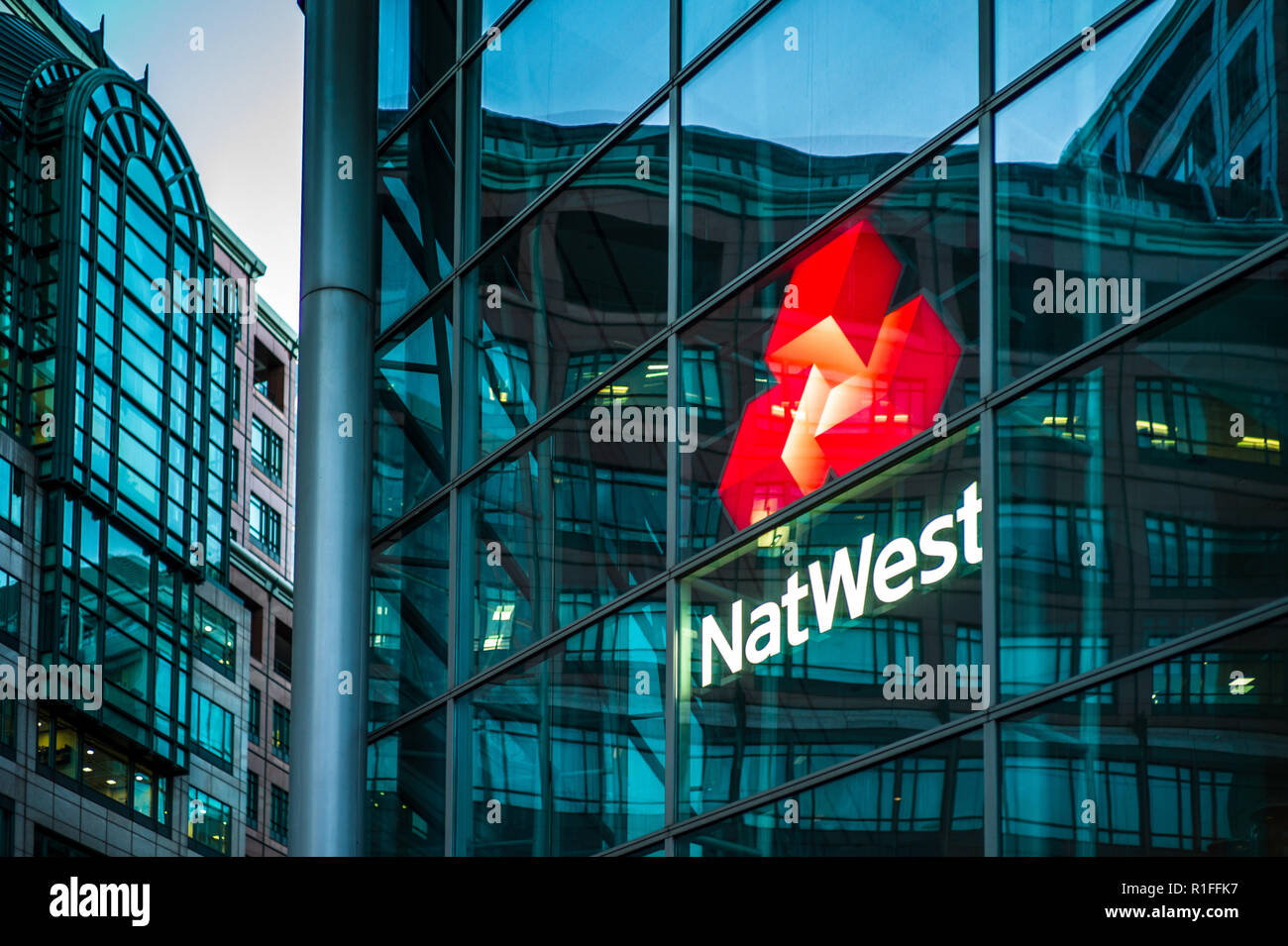 Natwest HQ London - Natwest Headquarters London at 250 Bishopsgate near Spitalfields in the City of London. The building was formerly branded RBS. Stock Photo