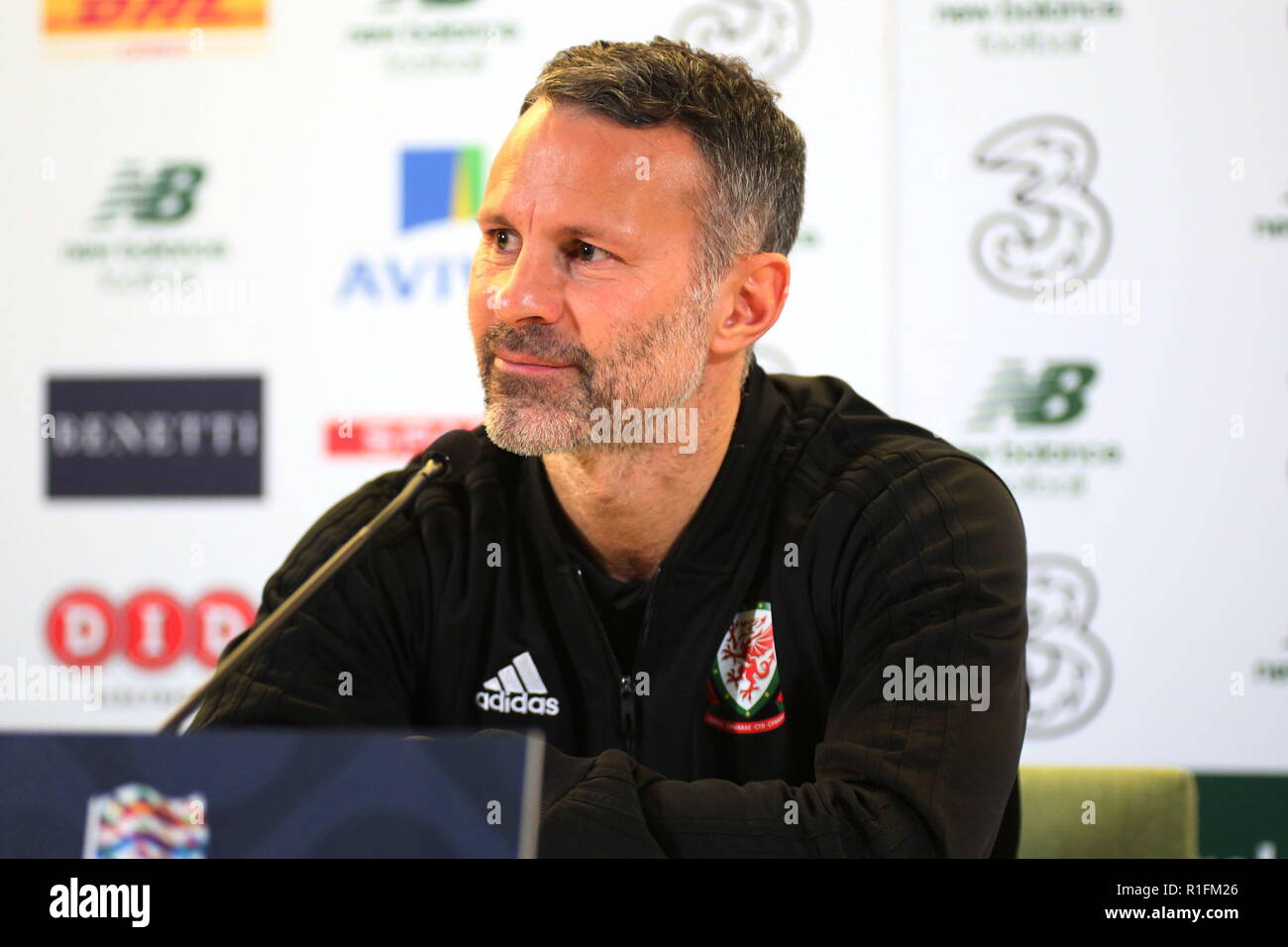 Dublin, Republic of Ireland. 16th October 2018. Wales Manager, Ryan Giggs post match interview. Republic of Ireland v Wales – UEFA Nations League – League B – Group 4 Stock Photo