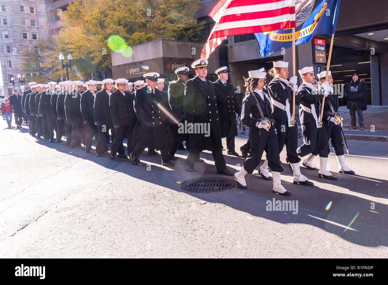 Boston, Massachusetts, USA. 11th November, 2018. Soldiers from the USS