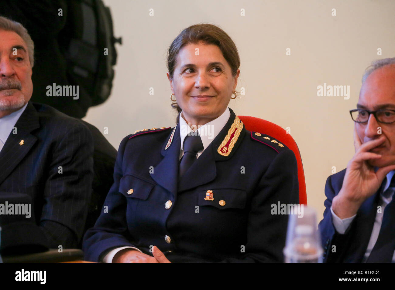 Caserta, Campania, Italy, 12th Nov 2018. School V ¡ educational circle of Caserta first in Italy to include asylum seekers in its staff in photo the Deputy Commissioner of the Police of the State Police of Caserta, Maria Rosaria Mauro (Antonio Balasco) Credit: Antonio Balasco/Alamy Live News Stock Photo