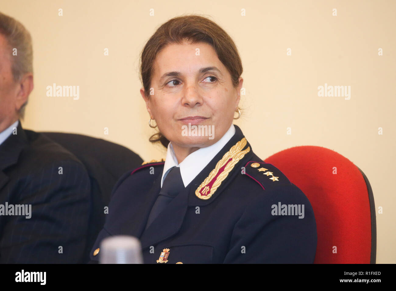 Caserta, Campania, Italy, 12th Nov 2018. School V ¡ educational circle of Caserta first in Italy to include asylum seekers in its staff in photo the Deputy Commissioner of the Police of the State Police of Caserta, Maria Rosaria Mauro Credit: Antonio Balasco/Alamy Live News Stock Photo