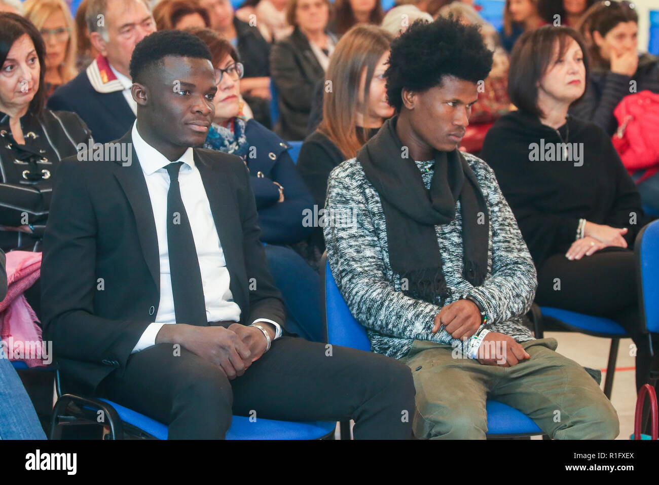 Caserta, Campania, Italy, 12th Nov 2018. School V ¡ educational circle of Caserta first in Italy to include asylum seekers in its staff in photo the two asylum seekers on the left Kone sass lassina and on the right Allassane Sow Credit: Antonio Balasco/Alamy Live News Stock Photo