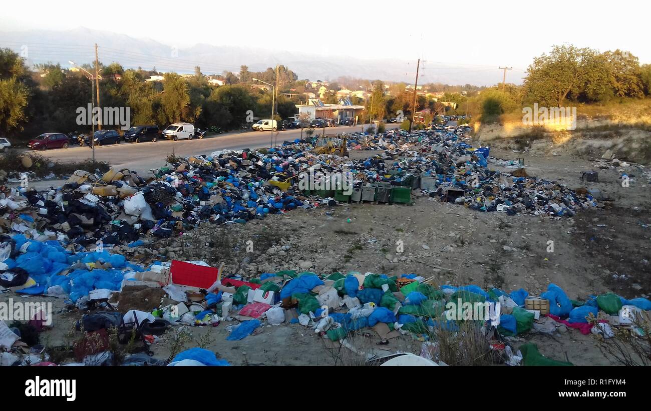 Corfu, Greece. 12th Nov 2018. Demonstration between Roda and Acharavi, about the illegal rubbish dump site and the ongoing refuse crisis in Corfu, Greece Credit: AMANDA YOUNG/Alamy Live News Stock Photo