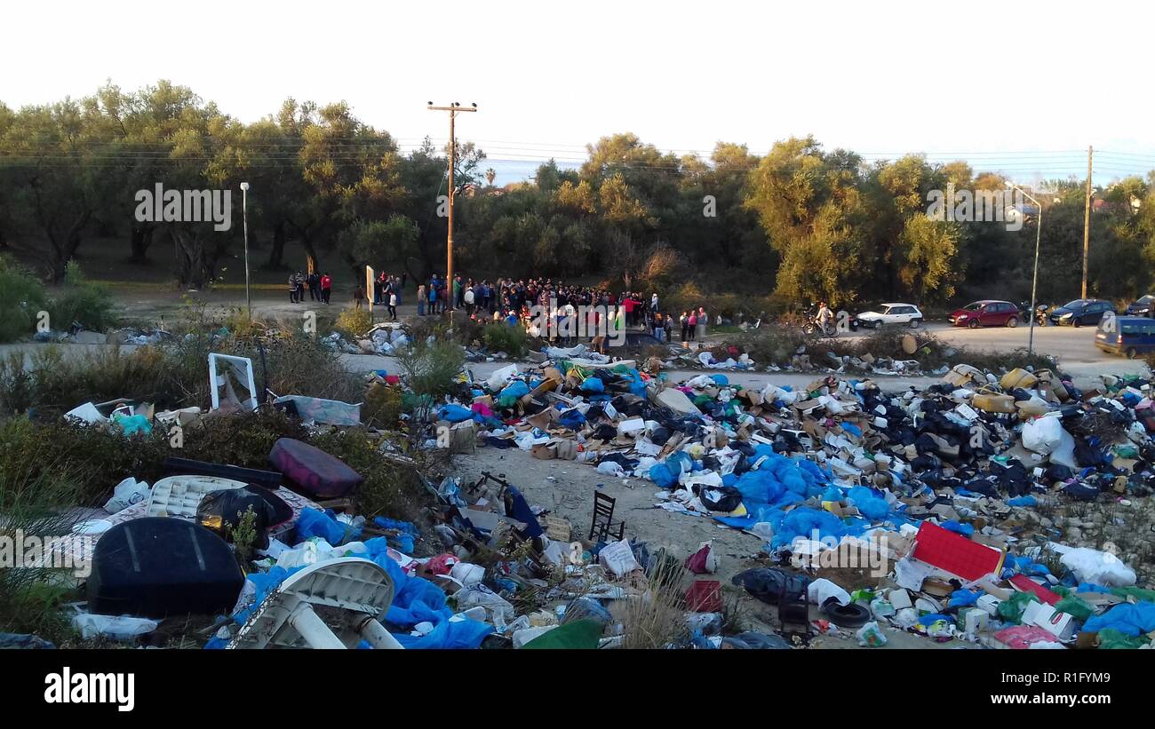 Corfu, Greece. 12th Nov 2018. Demonstration between Roda and Acharavi, about the illegal rubbish dump site and the ongoing refuse crisis in Corfu, Greece Credit: AMANDA YOUNG/Alamy Live News Stock Photo
