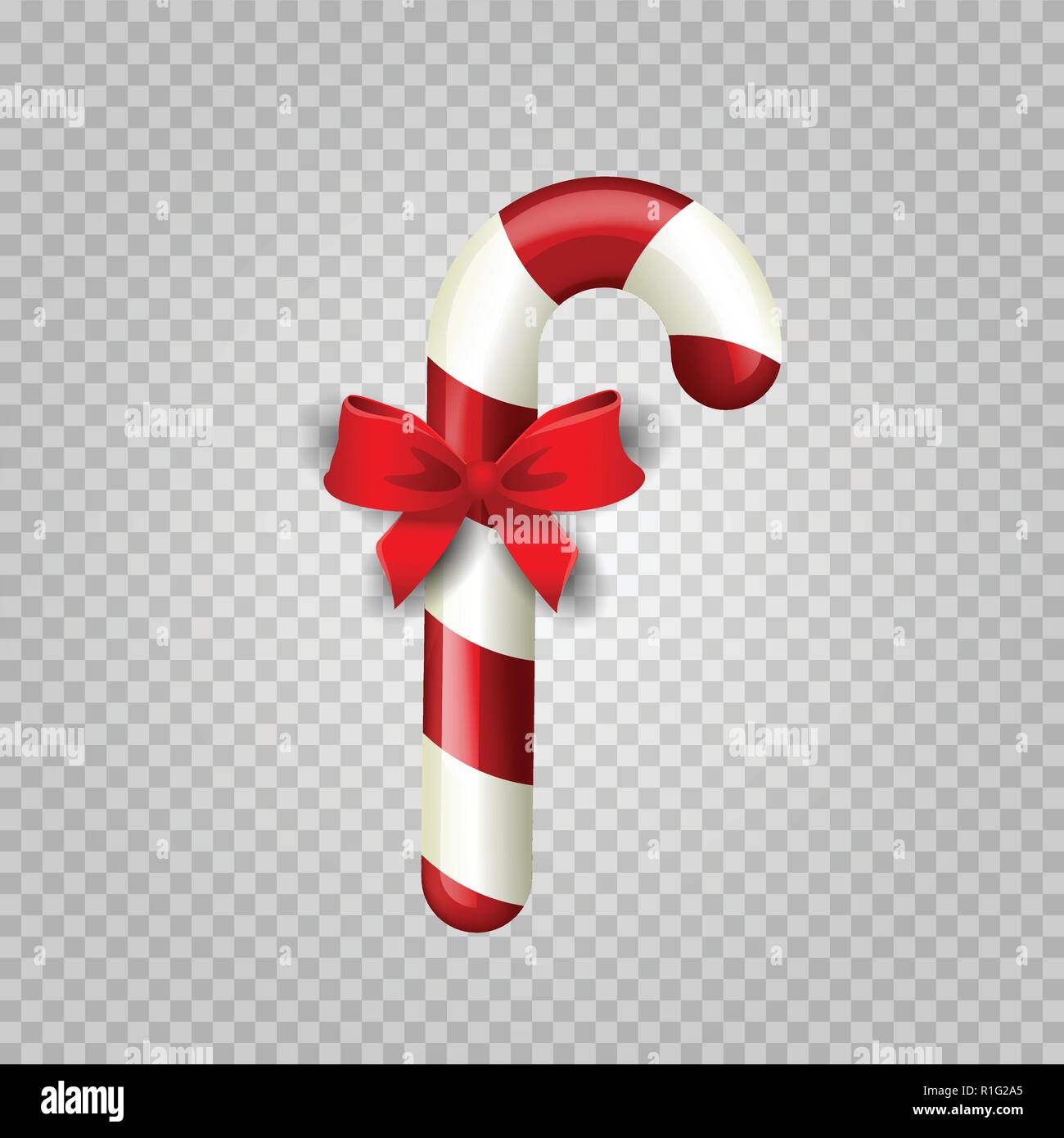 Realistic colorful christmas candy cane with red satin bow knot ...