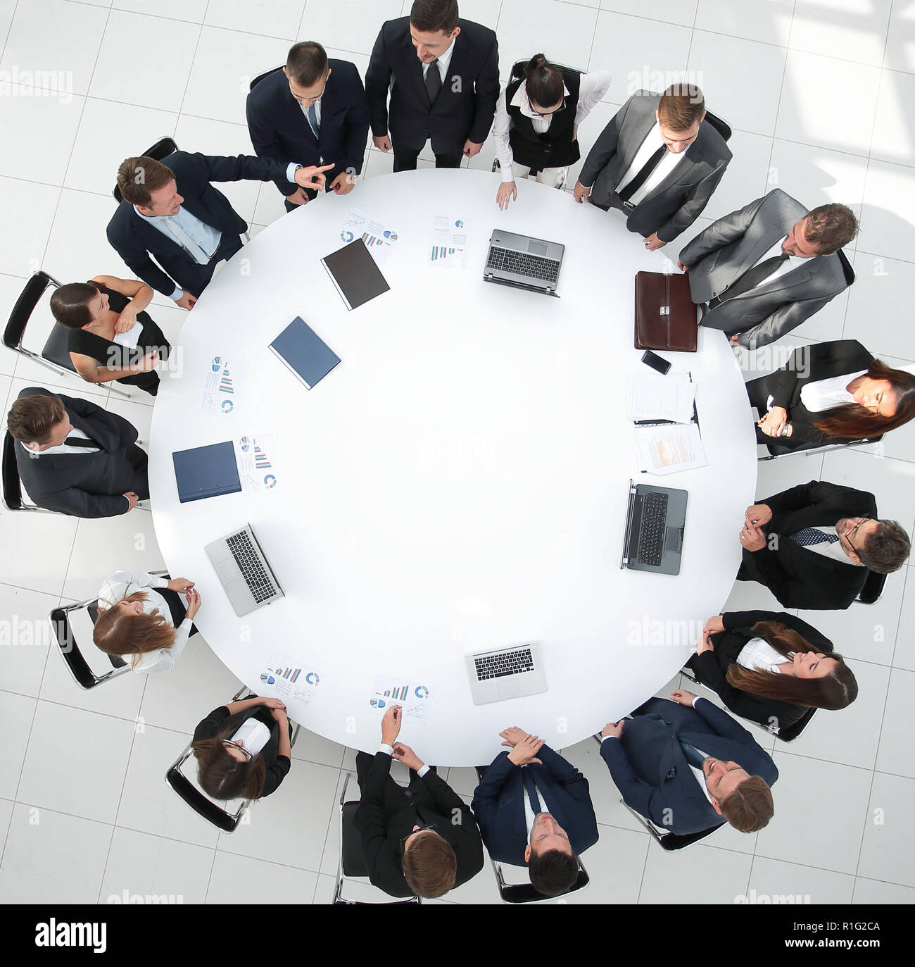 view from the top.meeting business partners for round - table Stock Photo -  Alamy