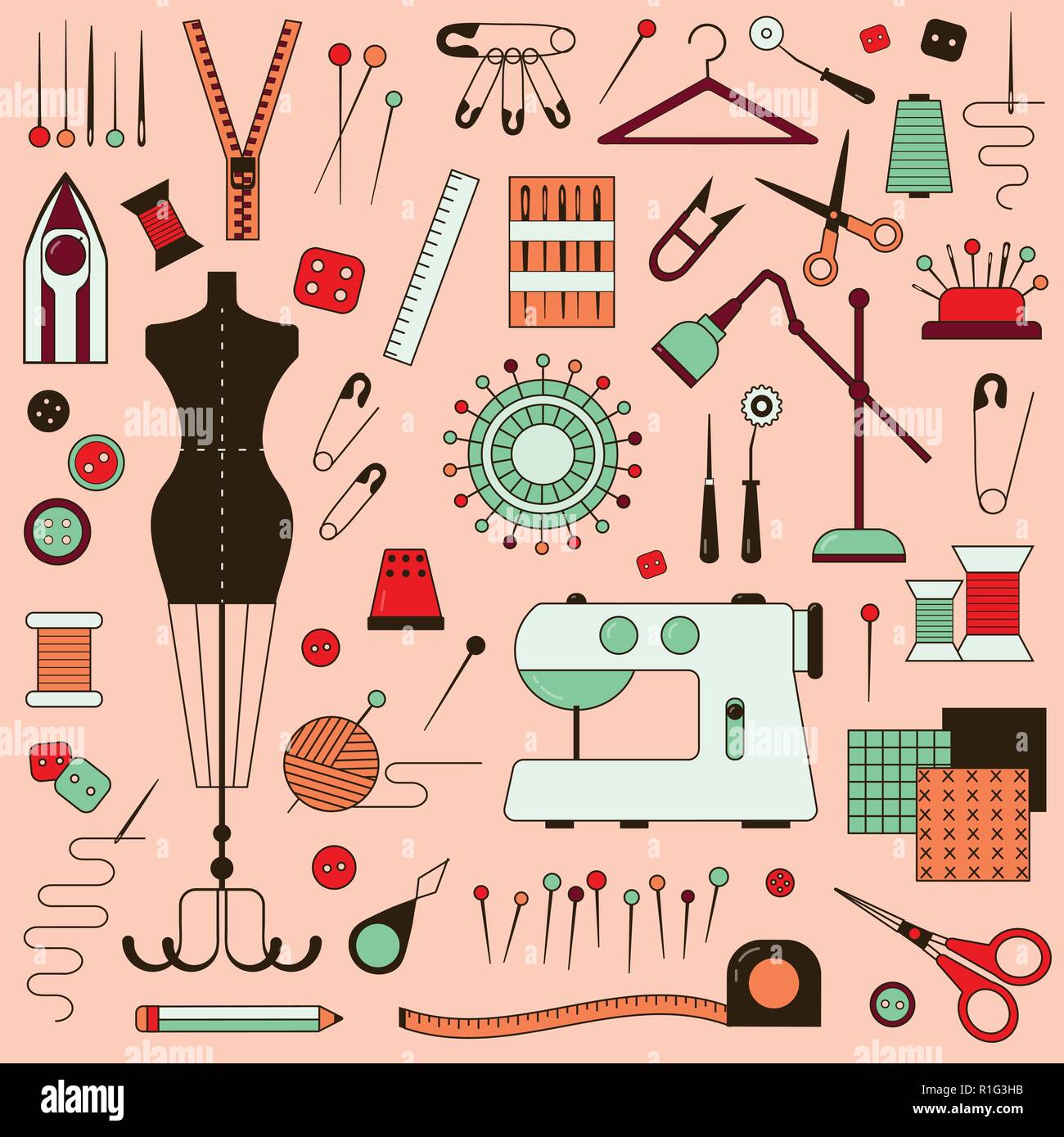 Set sewing tools and materials or elements Vector Image