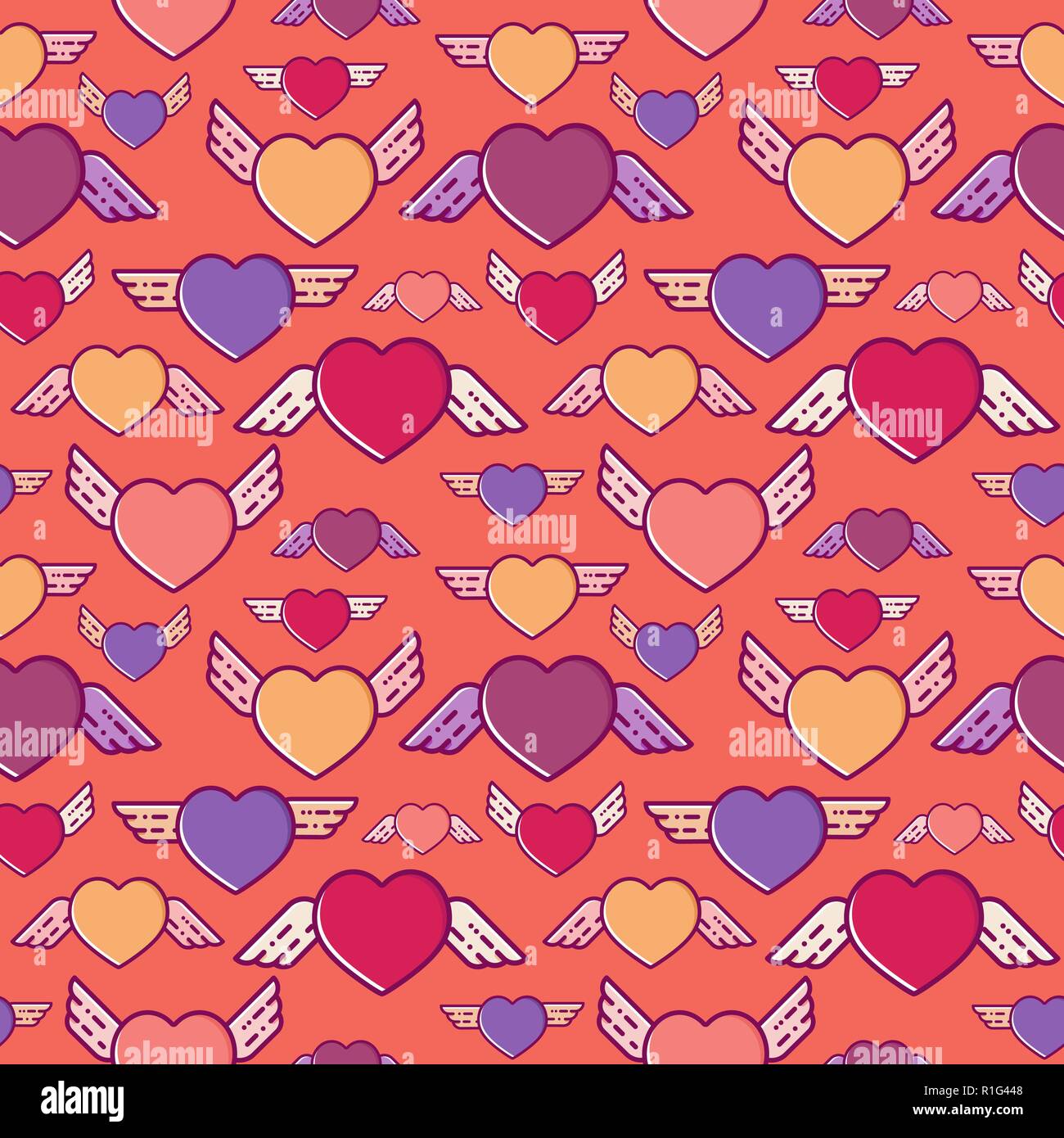 Flying hearts seamless pattern, vector texture Stock Vector