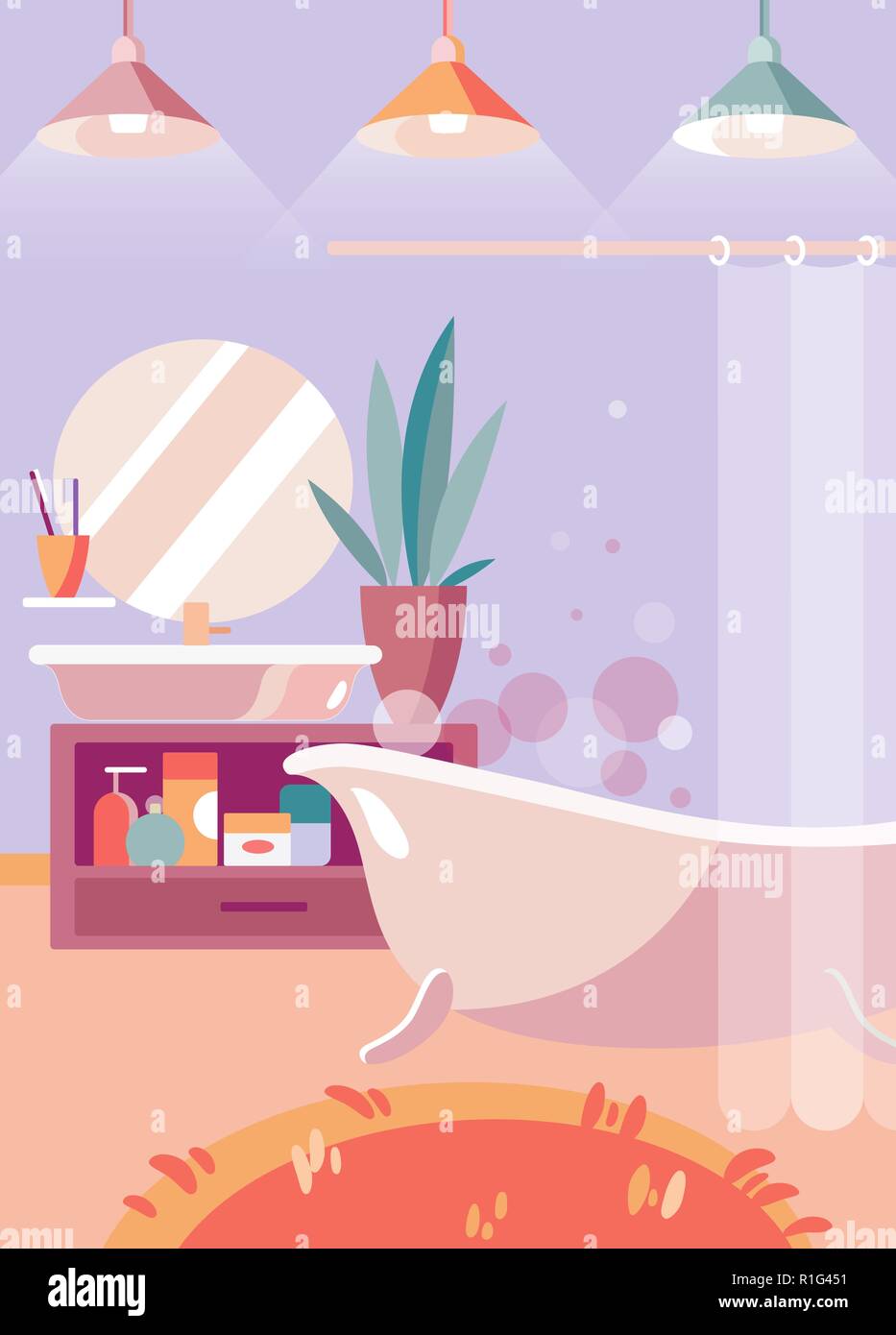 Bathroom interior in a flat style. Vector illustration. Stock Vector