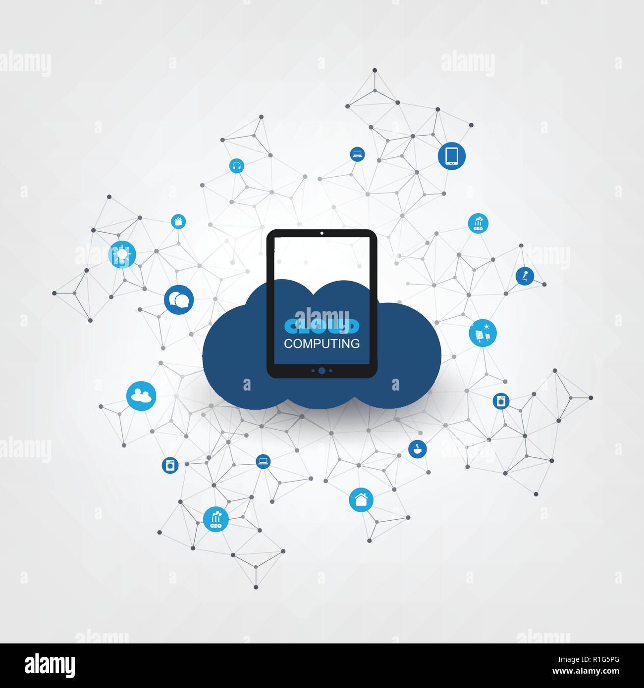 Cloud Computing Design Concept with Wireframe and Tablet PC - Digital ...