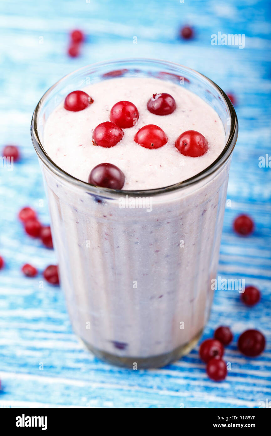 Fresh Yogurt Or Milkshake With Cranberries Dessert From Cottage
