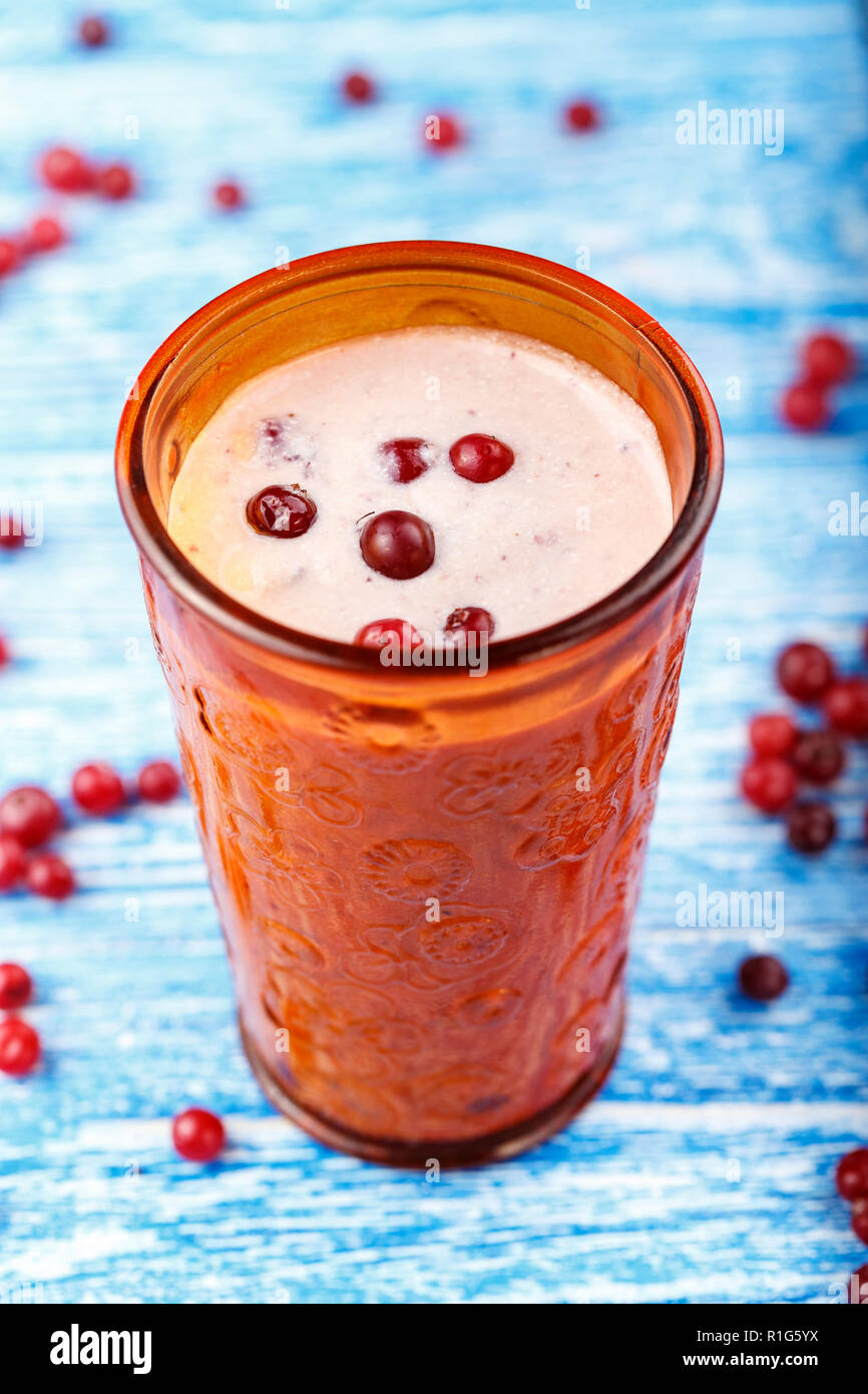 Fresh Yogurt Or Milkshake With Cranberries Dessert From Cottage