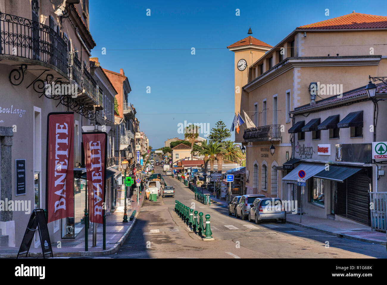 Avenue Napoleon III, main street in town, early morning, Propriano
