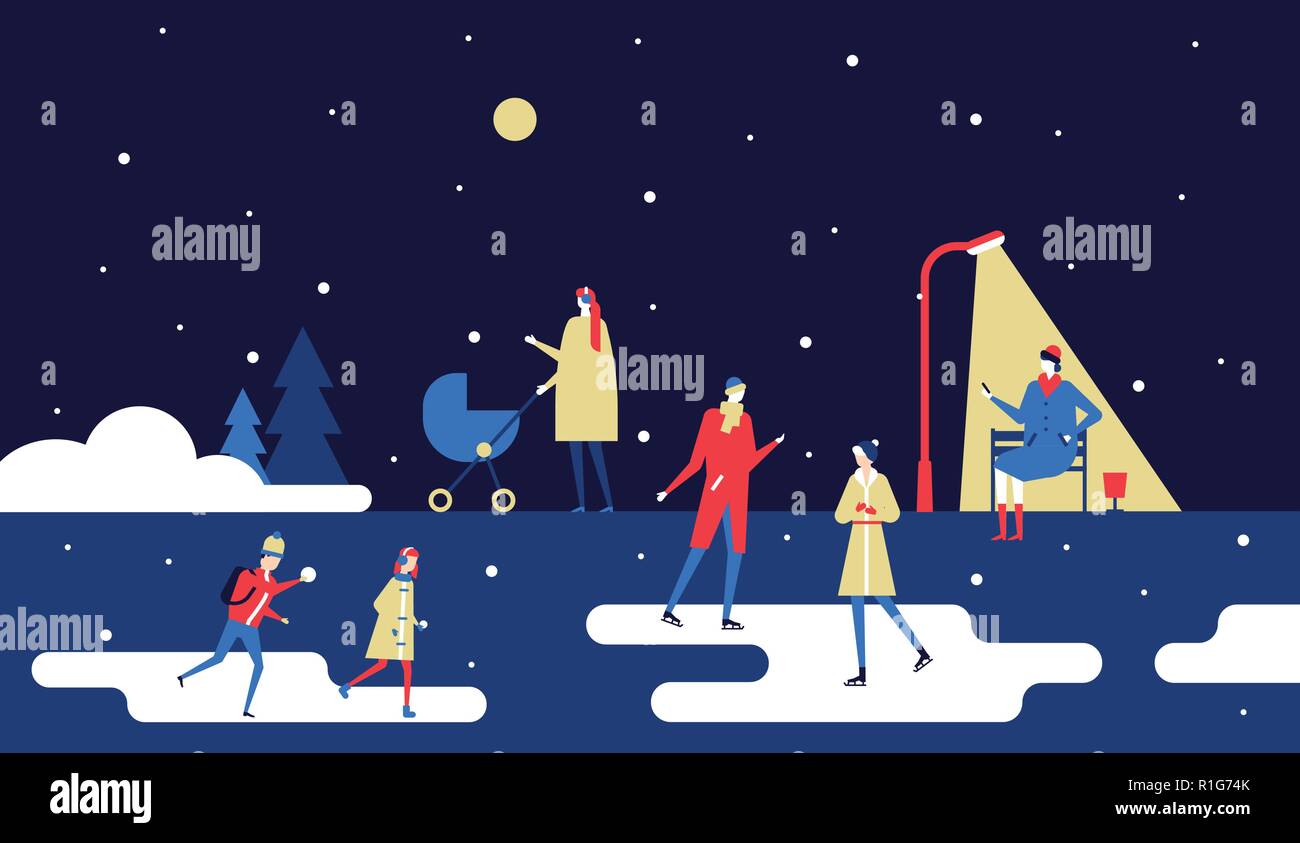 Winter park - flat design style colorful illustration Stock Vector ...