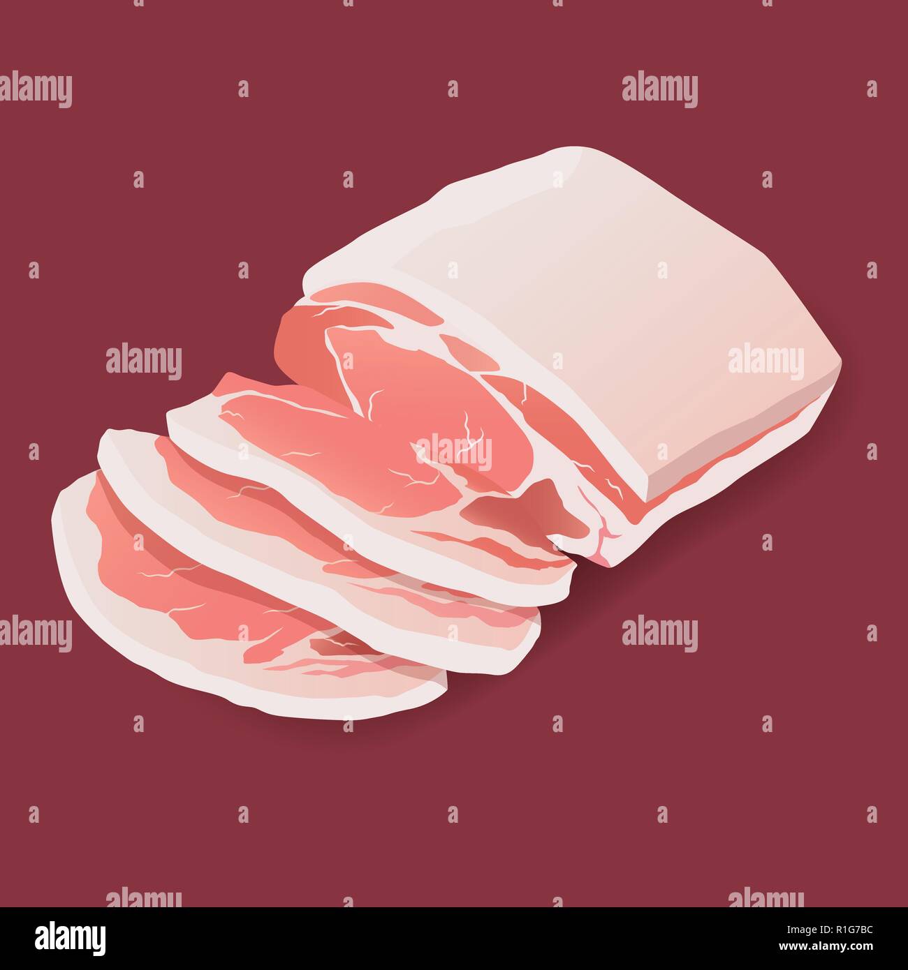 Raw pork steak vector meat icon on white Stock Vector