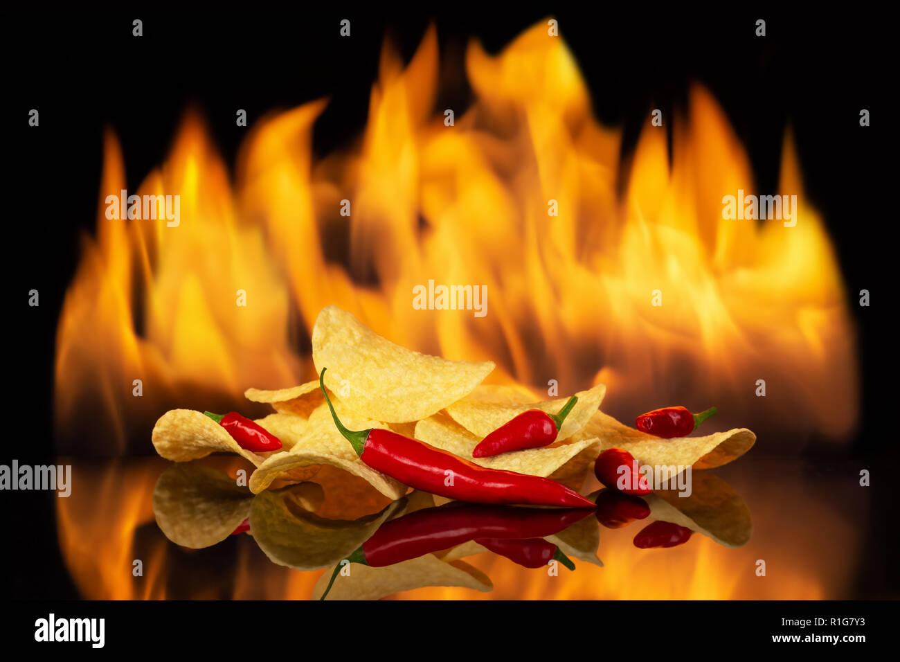 potato chips with chili pepper Stock Photo Alamy
