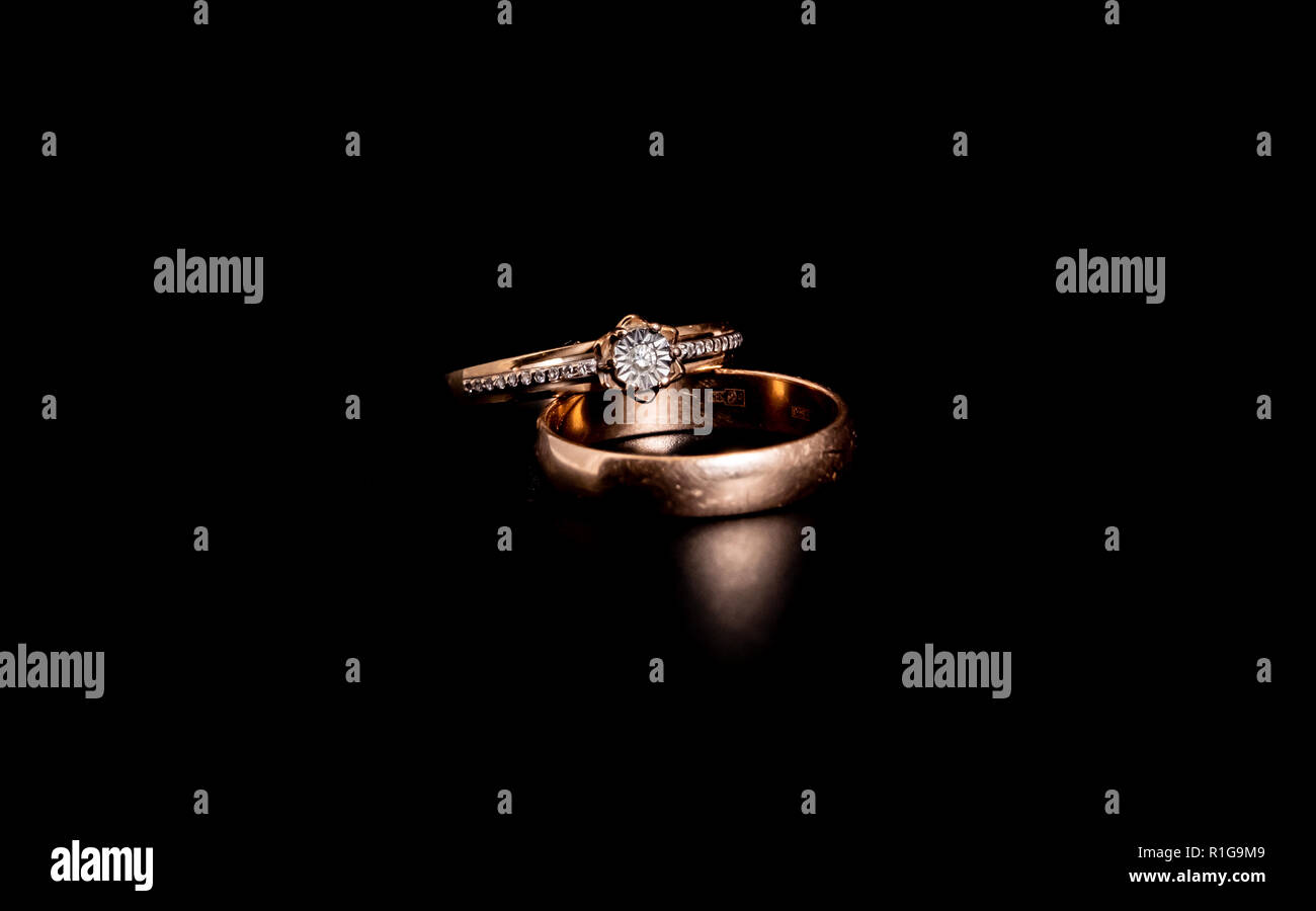 Diamond ring - - isolated on black background with clipping path 2018 Stock Photo