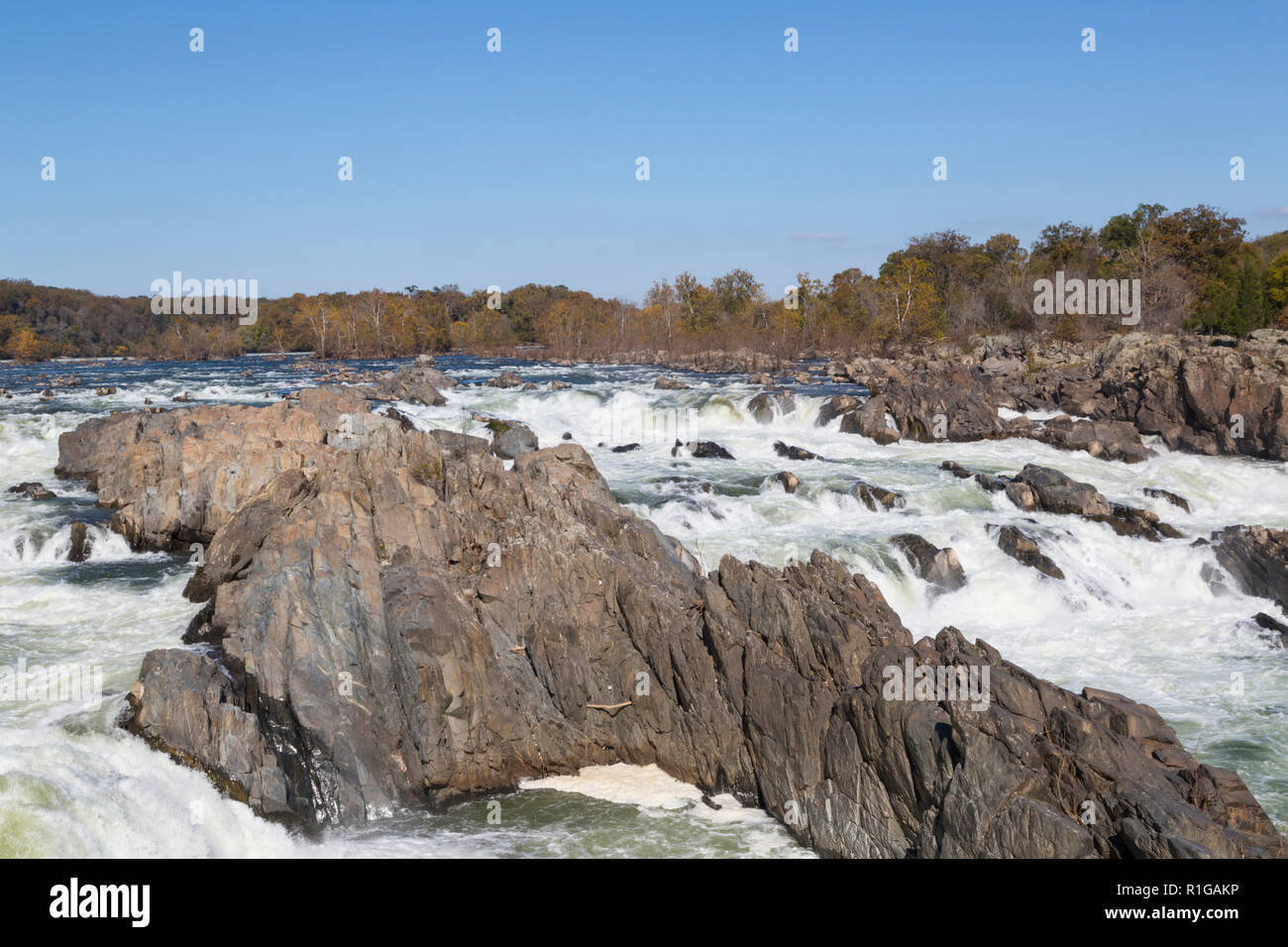 Fast flowing water along the Potomac River in the Great Falls National Park Virginia USA Stock Photo