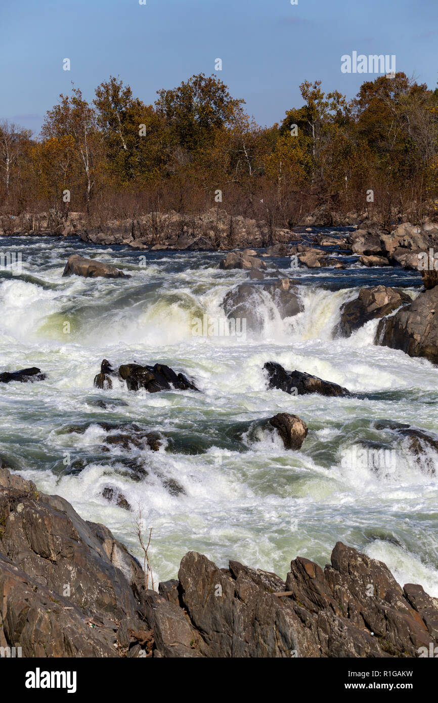 Fast flowing water along the Potomac River at the Great Falls State Park in Virginia USA Stock Photo
