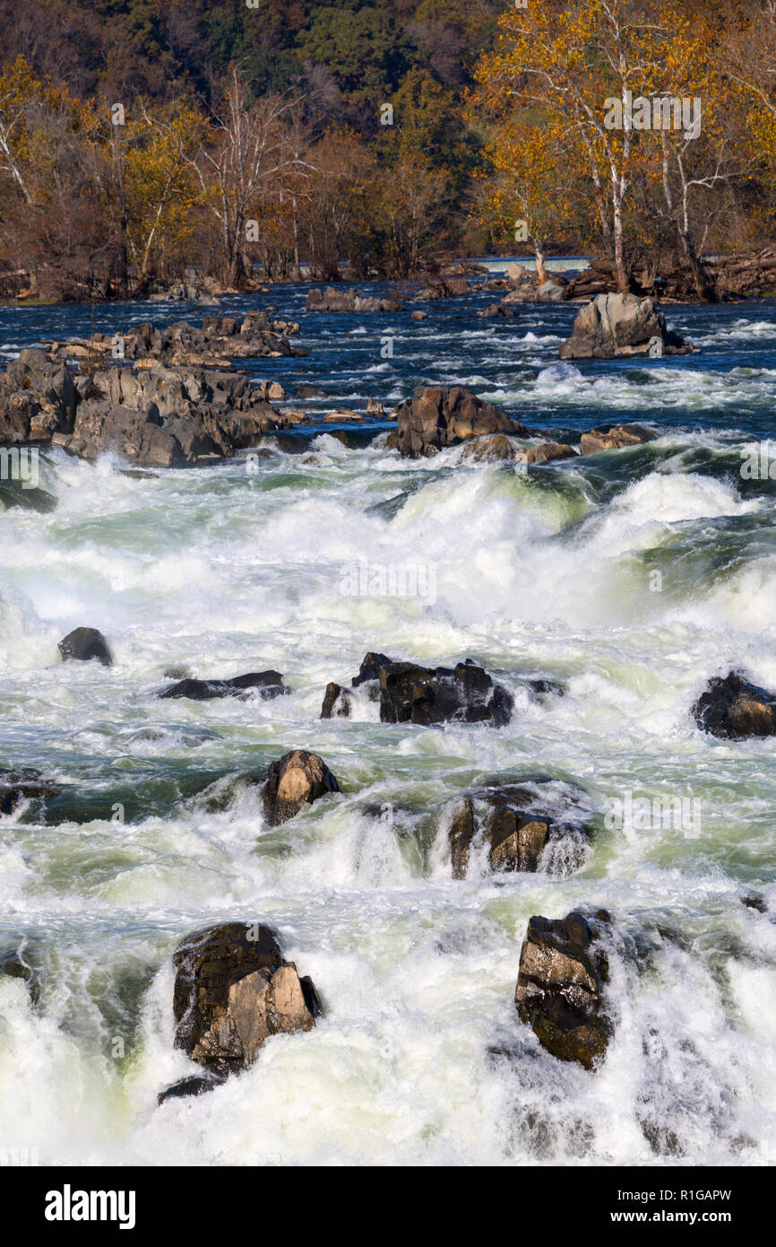 Fast flowing water along the Potomac River in the Great Falls State Park in Virginia USA Stock Photo