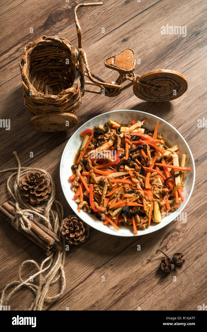Chinese traditional food, Stir-fried Pork Strips in Fish Sauce Stock Photo