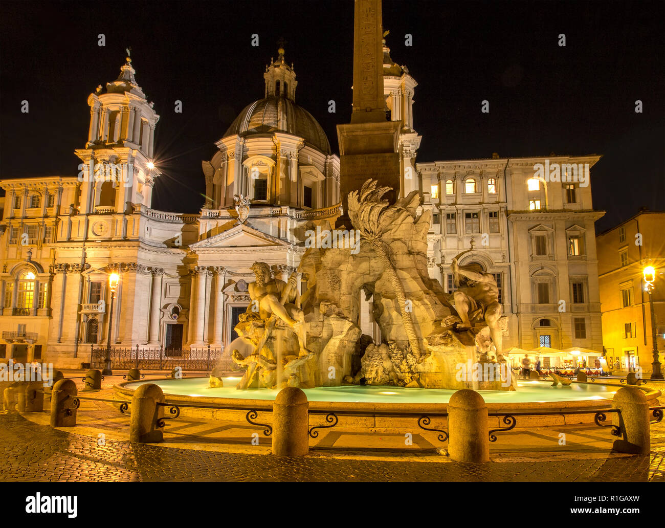 Rome, Italy - June 14, 2017: Amazing Night view of Piazza Navona in the city of Rome, Italy Stock Photo