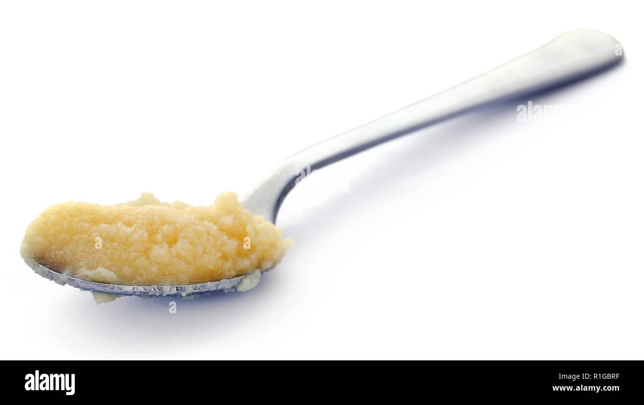 Homemade Ghee or clarified butter in a spoon Stock Photo Alamy