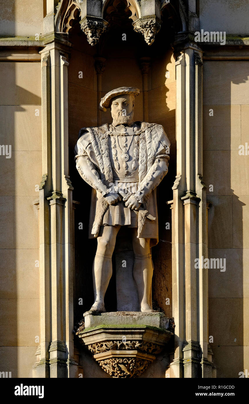 statue of henry Vlll outside king's college, cambridge university, england Stock Photo