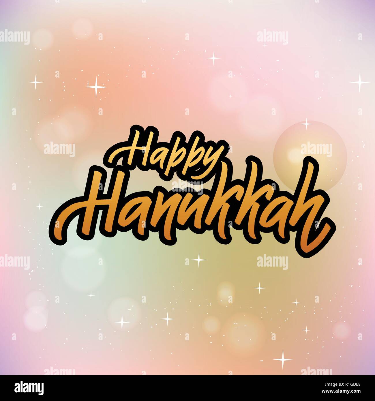 Happy Hanukkah lettering logotype, badge and icon typography.Golden ...