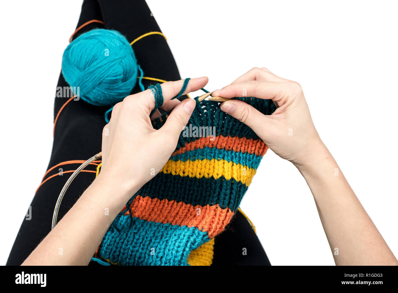 Young woman knitting isolated on white background. Knitting Stock Photo ...