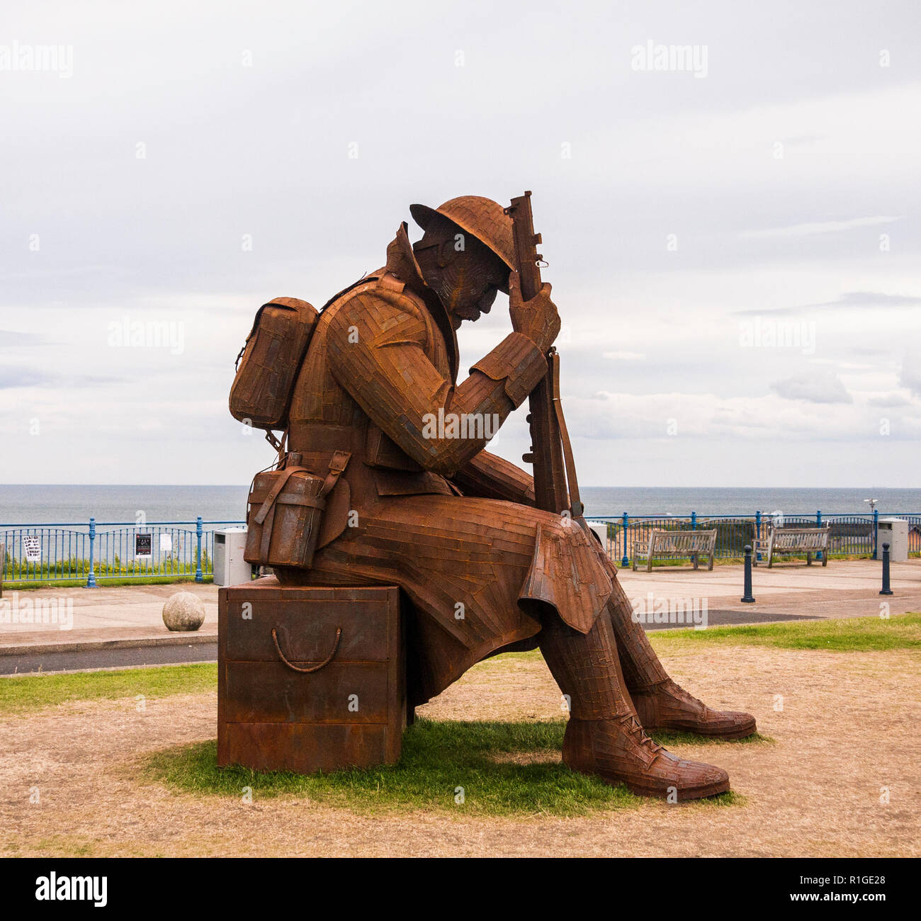 The statue of Tommy, Soldier 1101,on the seafront  at Seaham,England,UK Stock Photo