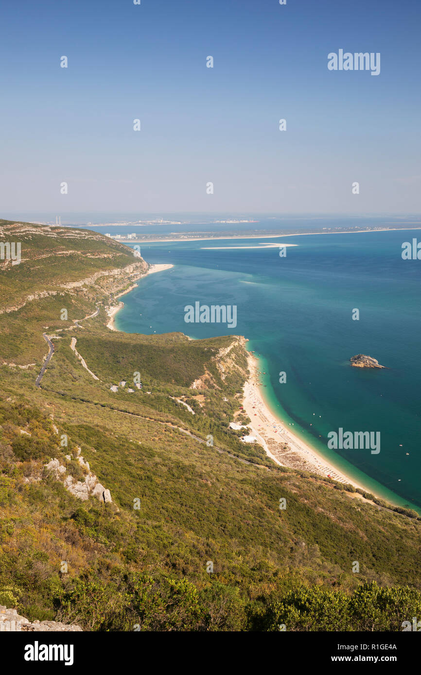 View over Portinho da Arrabida with Praia do Creiro and Galapos and Figueirinha beach Stock Photo