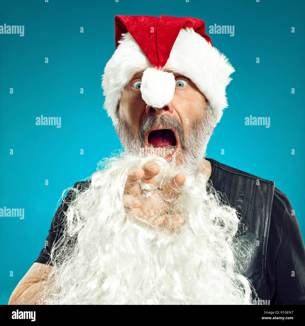Portrait of Man in Santa Claus Costume - with a Luxurious White Beard ...