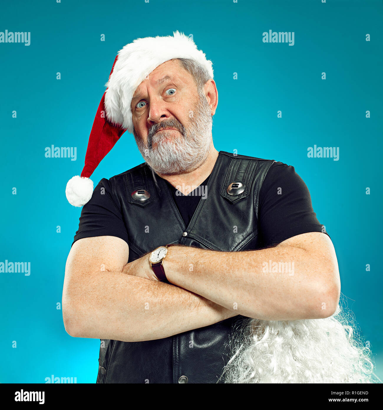 Portrait of Man in Santa Claus Costume - with a Luxurious White Beard ...