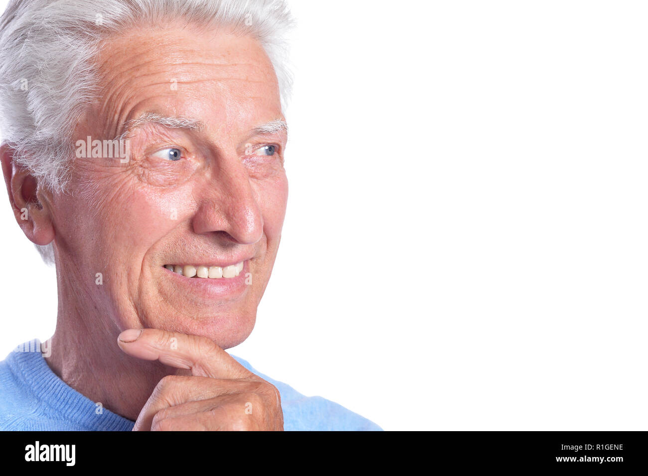 Happy senior man posing on white background Stock Photo - Alamy