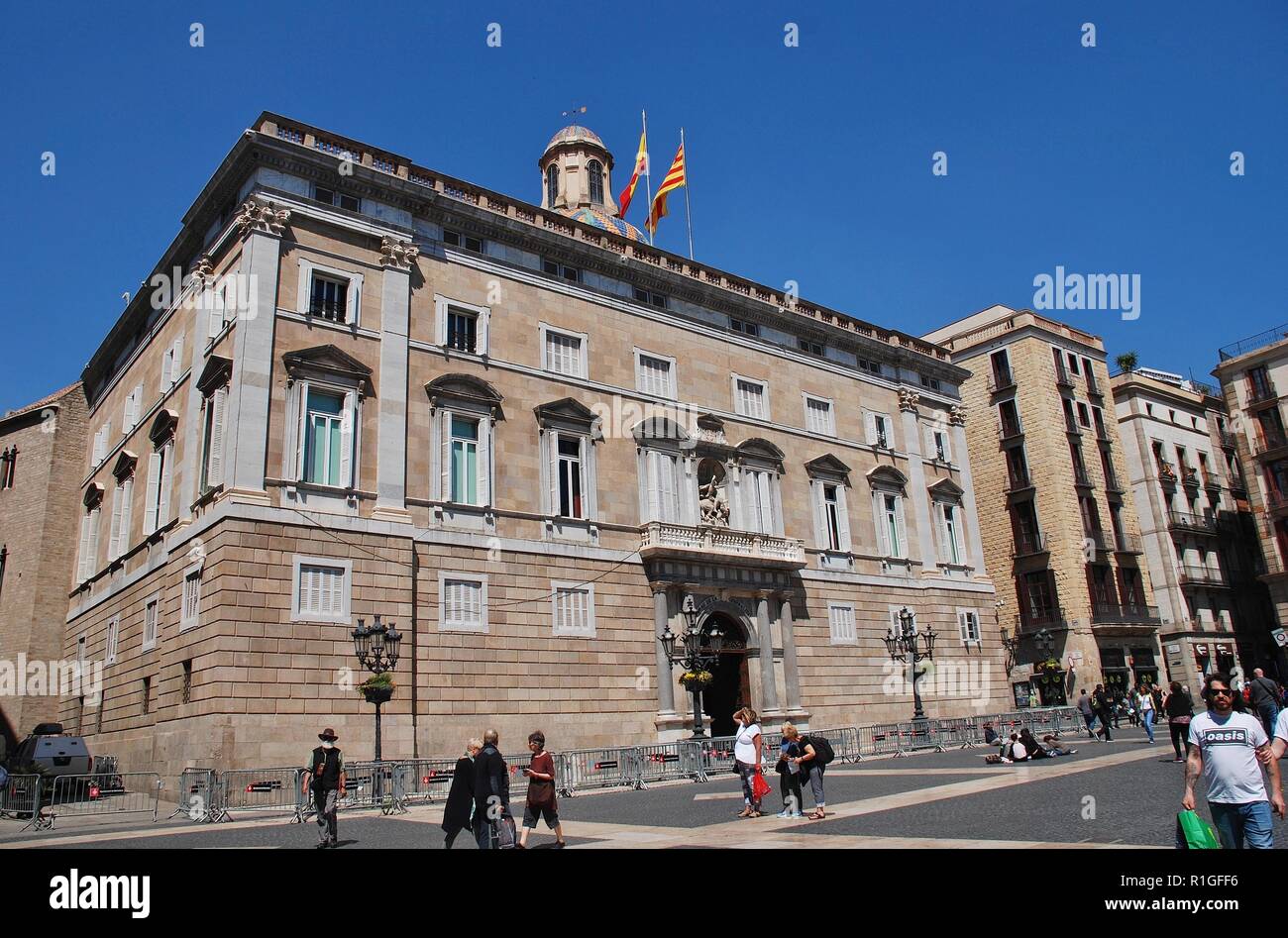 The Palau de la Generalitat de Catalunya at Placa Sant Jaume in Barcelona, Spain on April 17, 2018. The building is home to the Catalan Government. Stock Photo