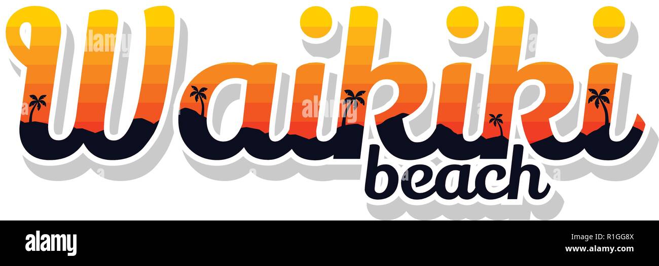 summer holidays waikiki beach sign symbol vector art Stock Vector