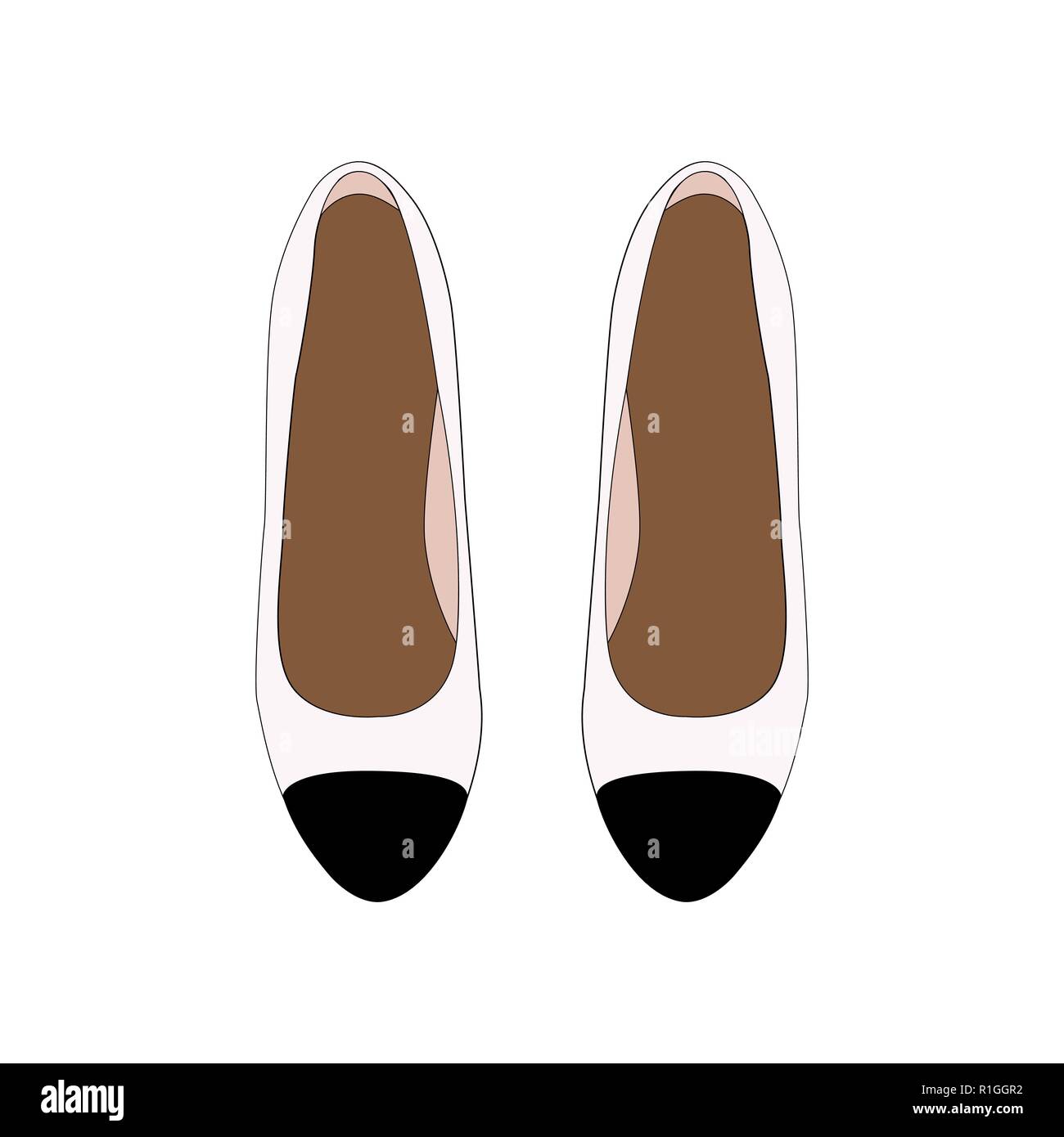 Woman Retro shoes, white Leather Pumps with Black Toe. Vector Illustartion. Stock Vector